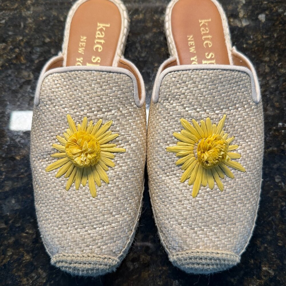 Kate Spade Women’s Size 6.5B Solero Sun Yellow Raffia Espadrilles Flat Mules